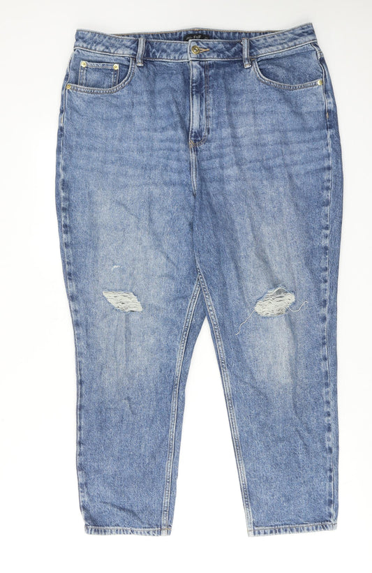 F&F Womens Blue Cotton Boyfriend Jeans Size 18 Regular Zip