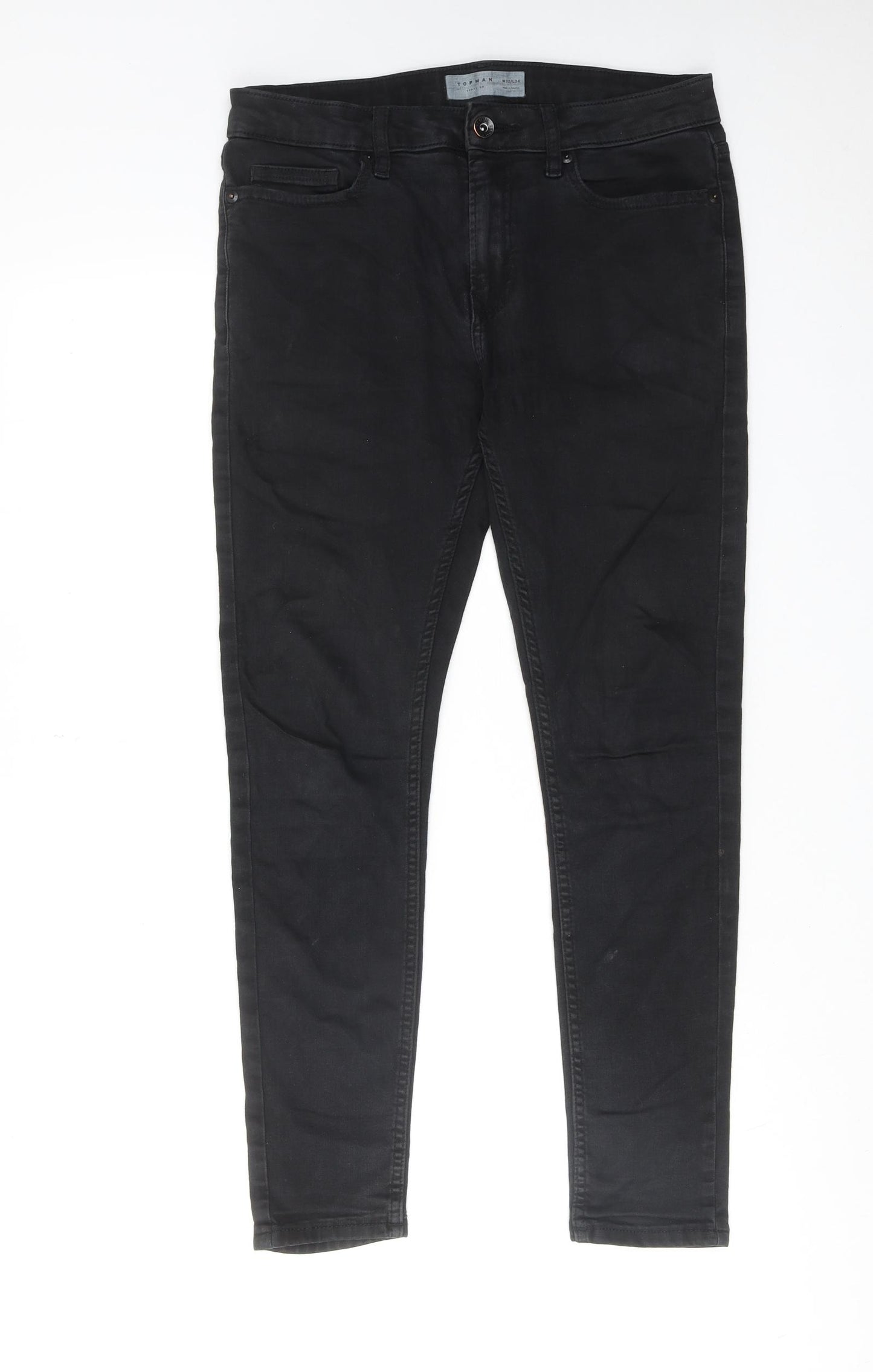 Topman Mens Black Cotton Skinny Jeans Size 32 in L34 in Regular Zip