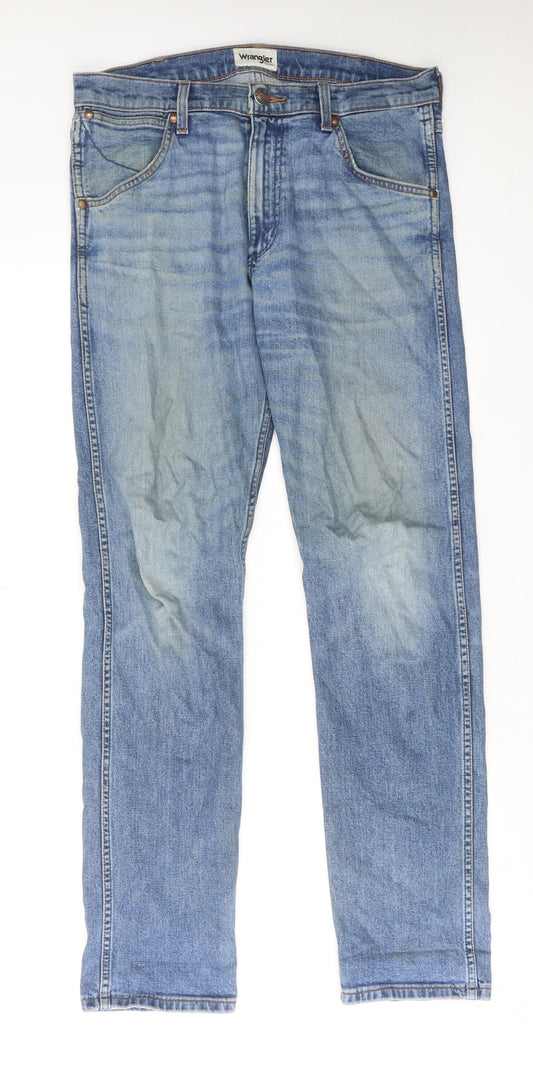 Wrangler Mens Blue Cotton Straight Jeans Size 30 in L32 in Regular Zip