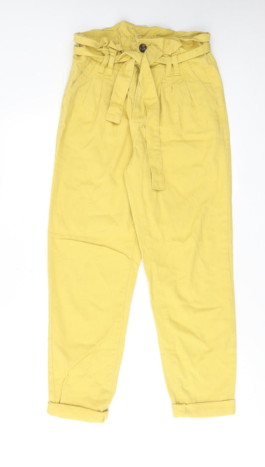 Denim & Co. Womens Yellow Cotton Tapered Jeans Size 6 L25 in Regular Zip - Paperbag Waist