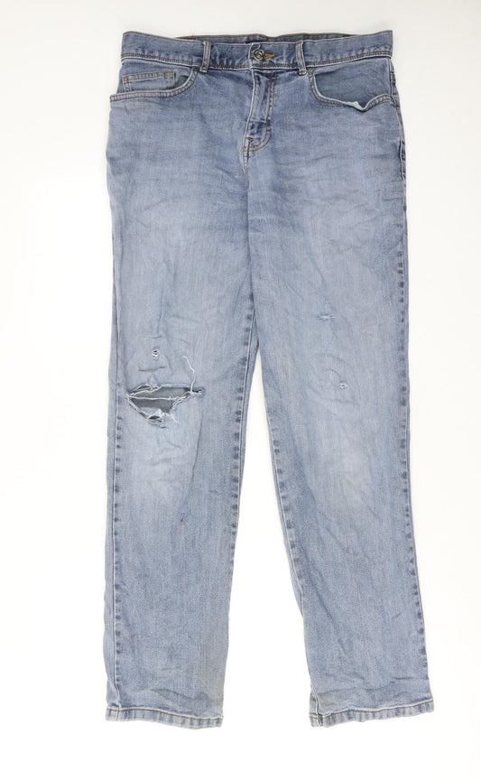TU Mens Blue Cotton Straight Jeans Size 32 in L32 in Regular Zip