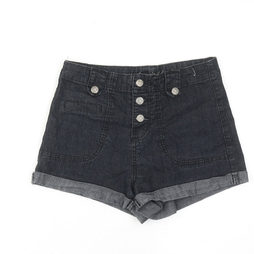 Denim & Co. Womens Black Cotton Boyfriend Shorts Size 8 Regular Button