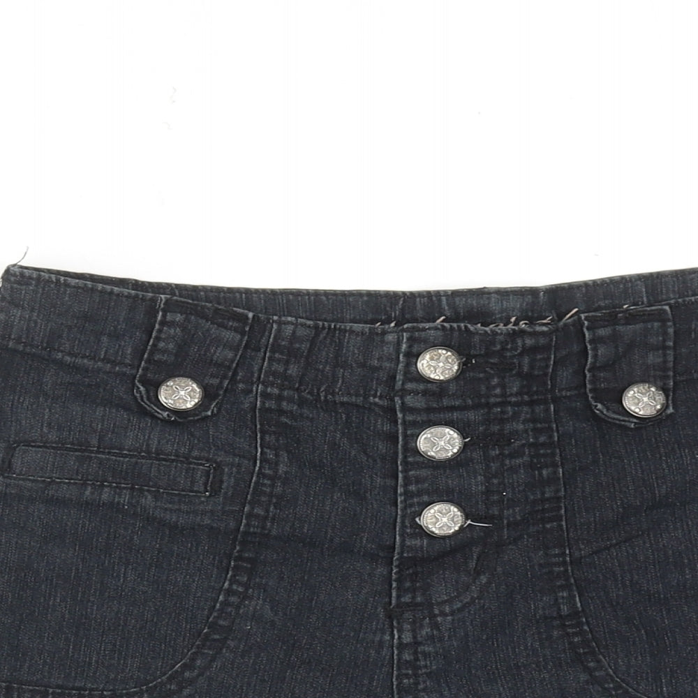 Denim & Co. Womens Black Cotton Boyfriend Shorts Size 8 Regular Button