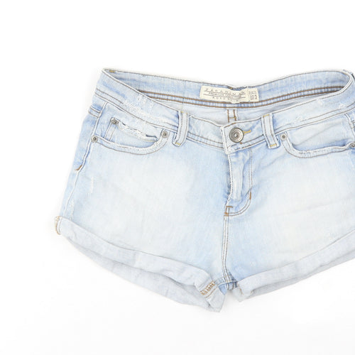 Zara Womens Blue Cotton Boyfriend Shorts Size 8 L3 in Regular Zip