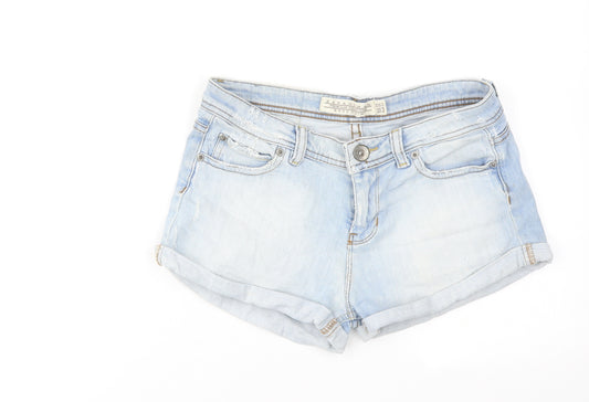 Zara Womens Blue Cotton Boyfriend Shorts Size 8 L3 in Regular Zip