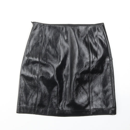 River Island Womens Black Polyurethane A-Line Skirt Size 6 Zip