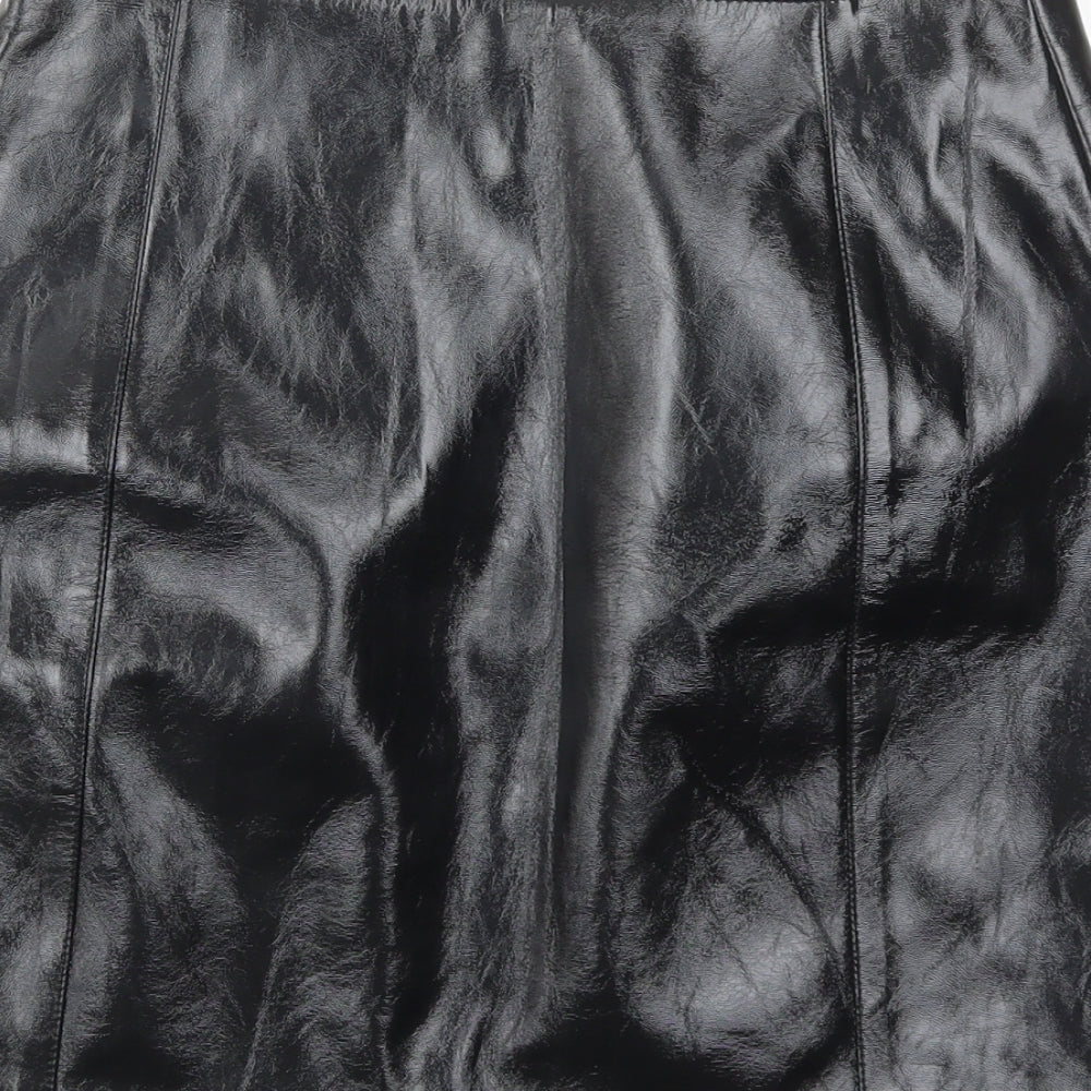 River Island Womens Black Polyurethane A-Line Skirt Size 6 Zip