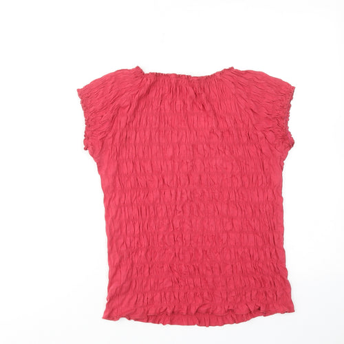 Marks and Spencer Womens Pink Viscose Basic T-Shirt Size 12 Boat Neck - Shirred