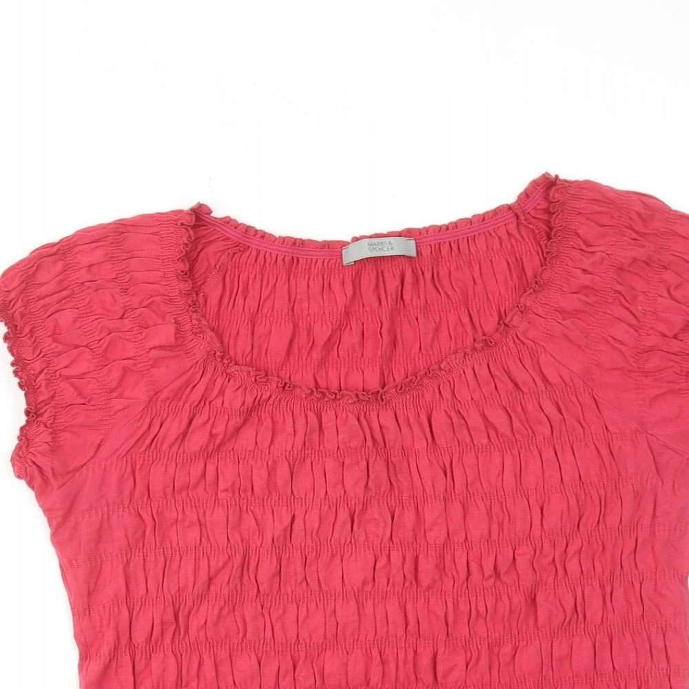 Marks and Spencer Womens Pink Viscose Basic T-Shirt Size 12 Boat Neck - Shirred