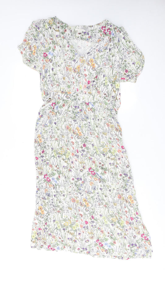 H&M Womens Multicoloured Floral Viscose A-Line Size 10 V-Neck Pullover