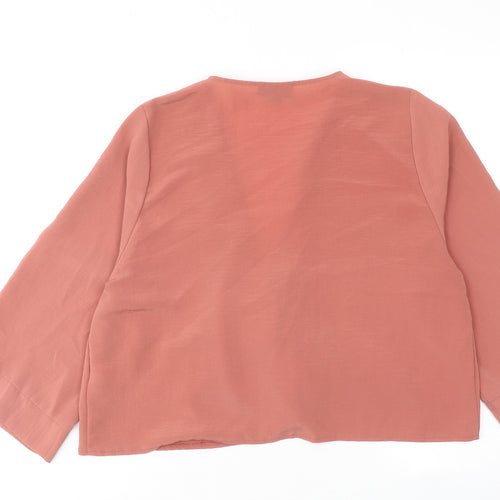 Topshop Womens Pink Polyester Basic Blouse Size 8 V-Neck - Tie Front