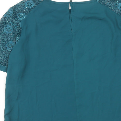 Dorothy Perkins Womens Blue Polyester Basic Blouse Size 10 Boat Neck - Lace Sleeves