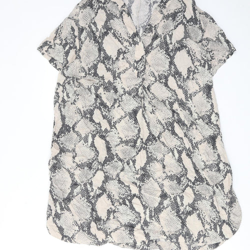 H&M Womens Beige Animal Print Viscose A-Line Size M V-Neck Pullover - Snakeskin pattern