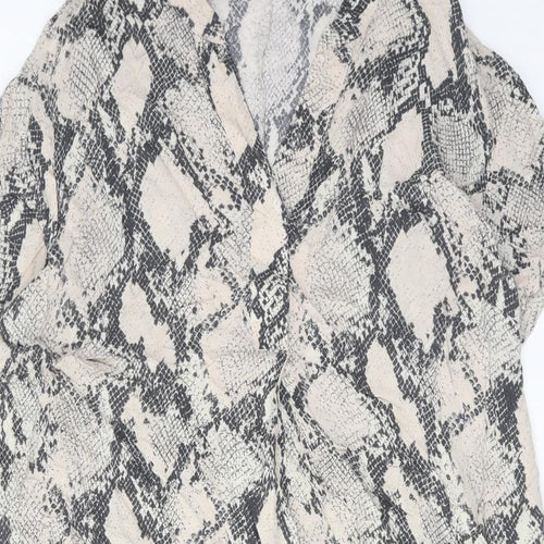 H&M Womens Beige Animal Print Viscose A-Line Size M V-Neck Pullover - Snakeskin pattern