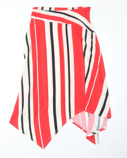 Girls On Film Womens Red Striped Polyester Swing Skirt Size 14 Zip