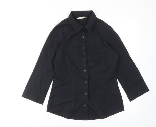 Marks and Spencer Womens Black Polyester Basic Button-Up Size 8 Collared
