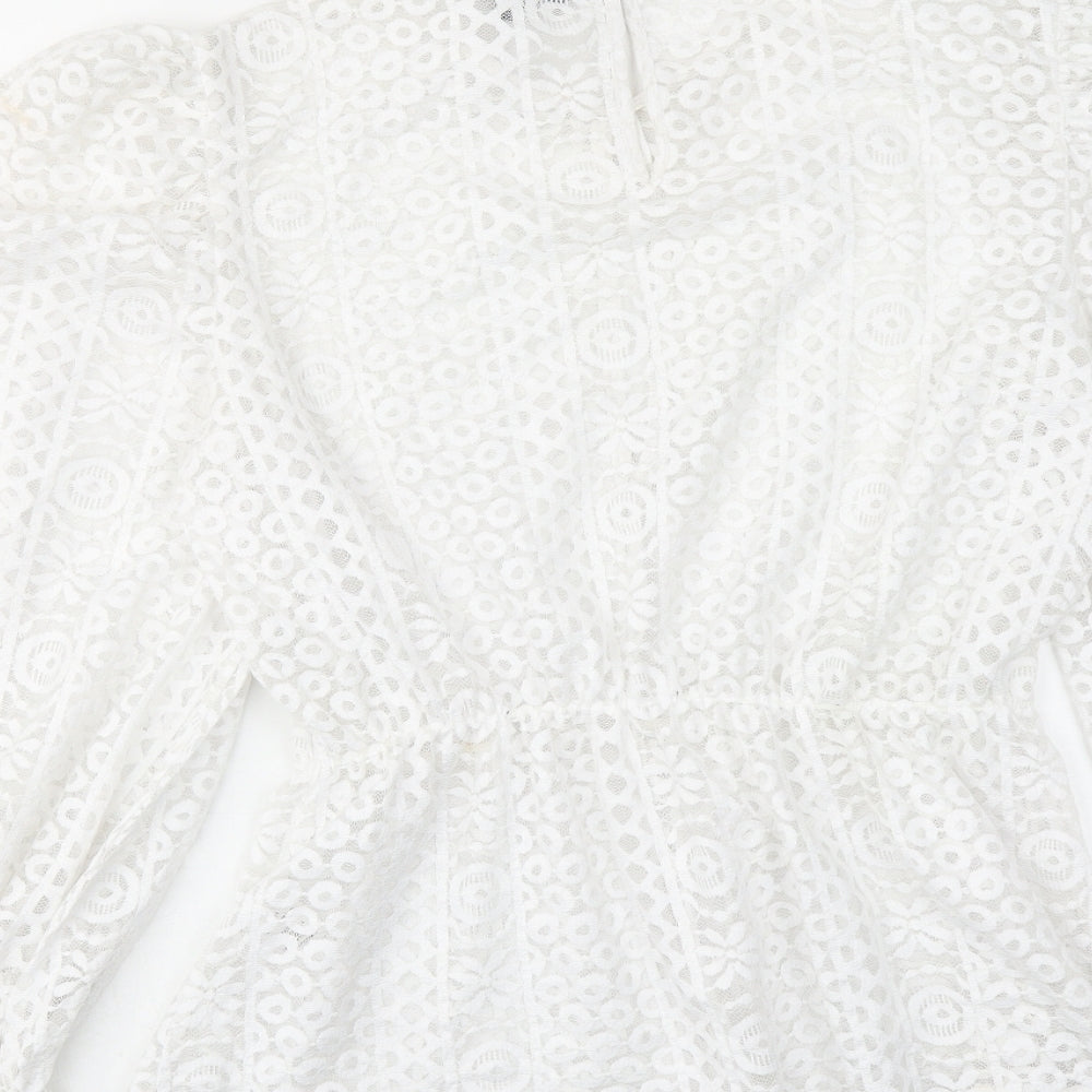 Styler Republic Womens White Polyester Basic Blouse Size 8 Round Neck