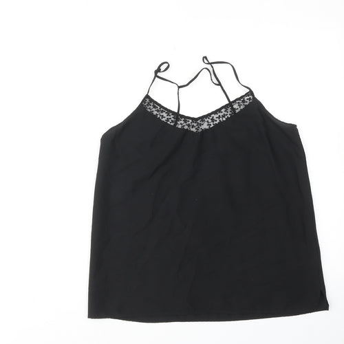 H&M Womens Black Polyester Camisole Tank Size 14 V-Neck - Lace Detail
