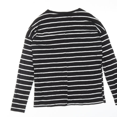 NEXT Womens Black Striped Cotton Basic T-Shirt Size 8 Round Neck