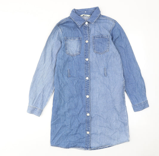 George Girls Blue Cotton Shirt Dress Size 11-12 Years Collared Buckle