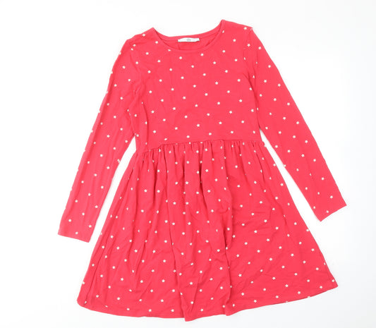 Marks and Spencer Girls Pink Polka Dot Cotton Fit & Flare Size 11-12 Years Boat Neck Pullover