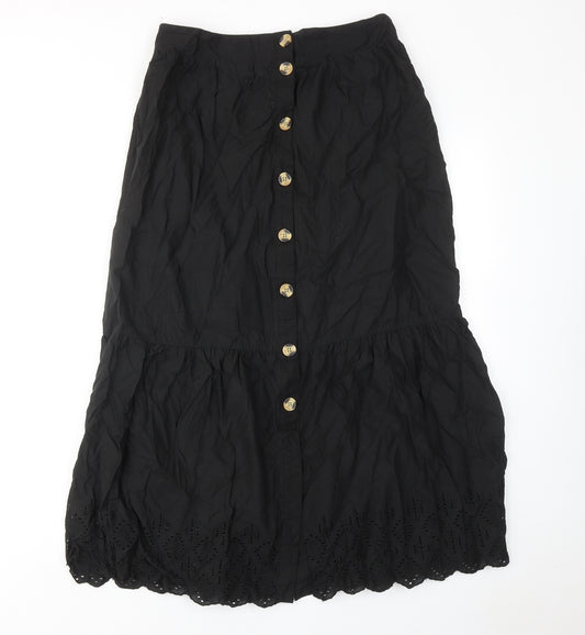 NEXT Womens Black Cotton Peasant Skirt Size 12 Button