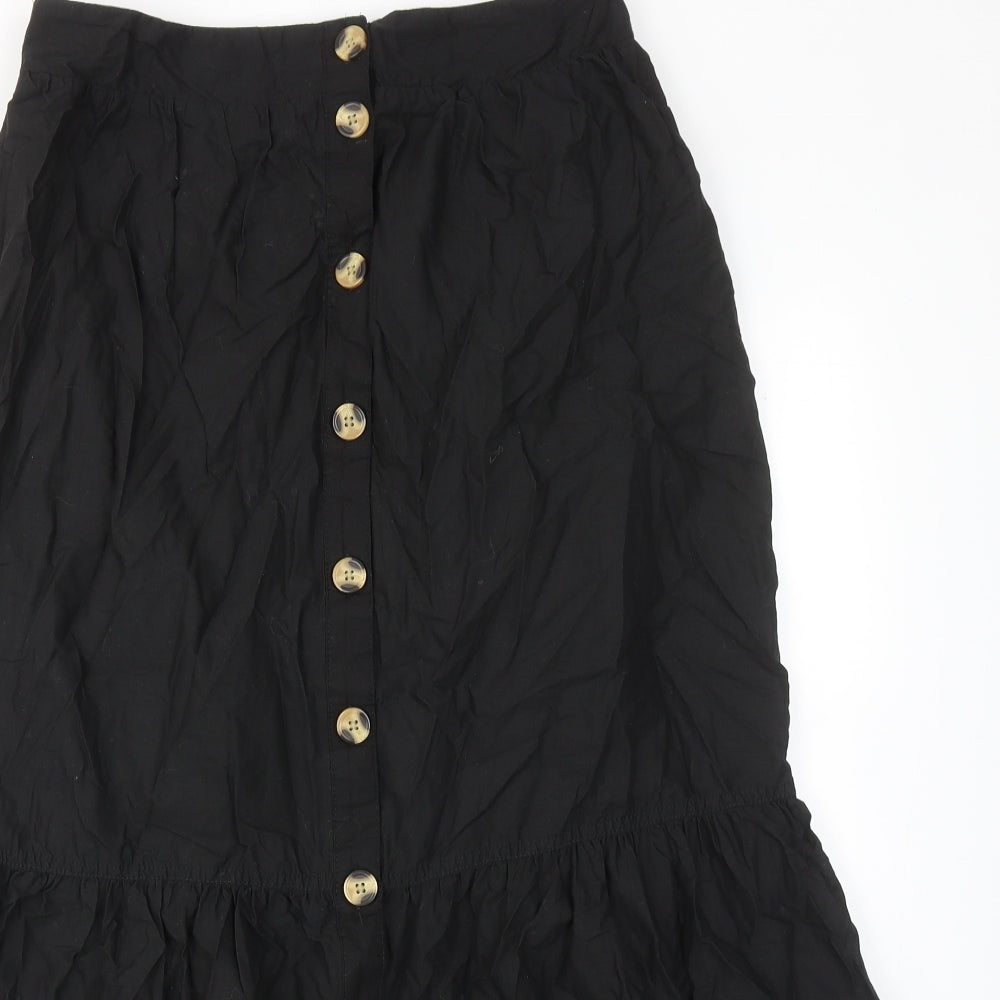 NEXT Womens Black Cotton Peasant Skirt Size 12 Button