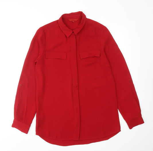 NEXT Womens Red Polyester Basic Button-Up Size 10 Collared
