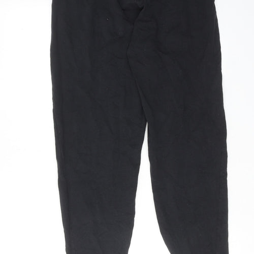 GOODMOVE Womens Black Cotton Jogger Trousers Size 14 L28 in Regular Drawstring