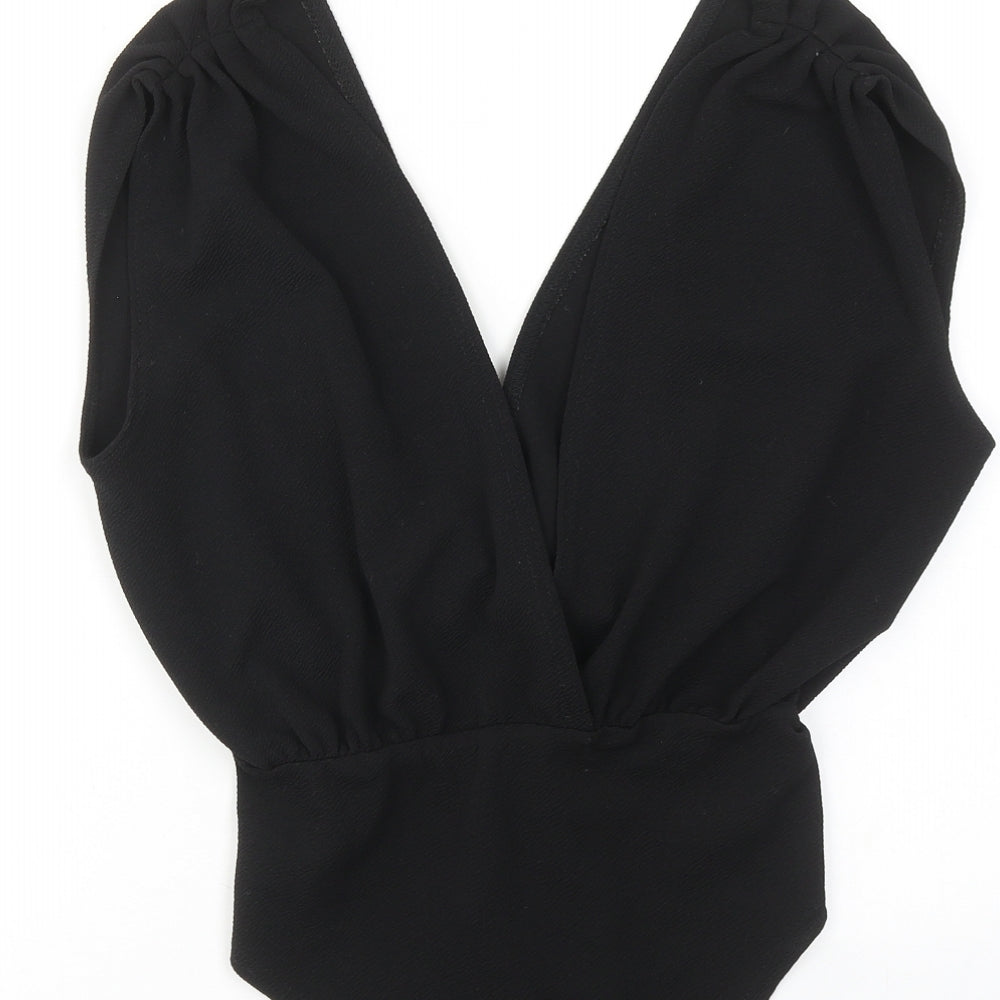 Boohoo Womens Black Polyester Bodysuit One-Piece Size 8 Snap
