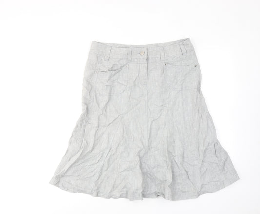Marks and Spencer Womens Grey Linen A-Line Skirt Size 12 Zip