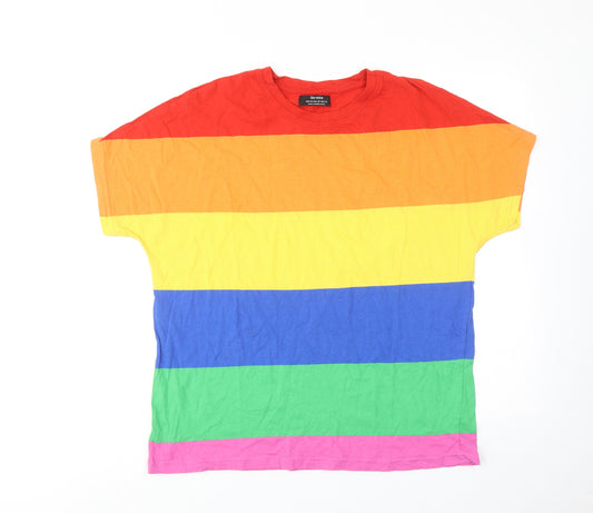 Bershka Womens Multicoloured Striped Cotton Basic T-Shirt Size XS Round Neck