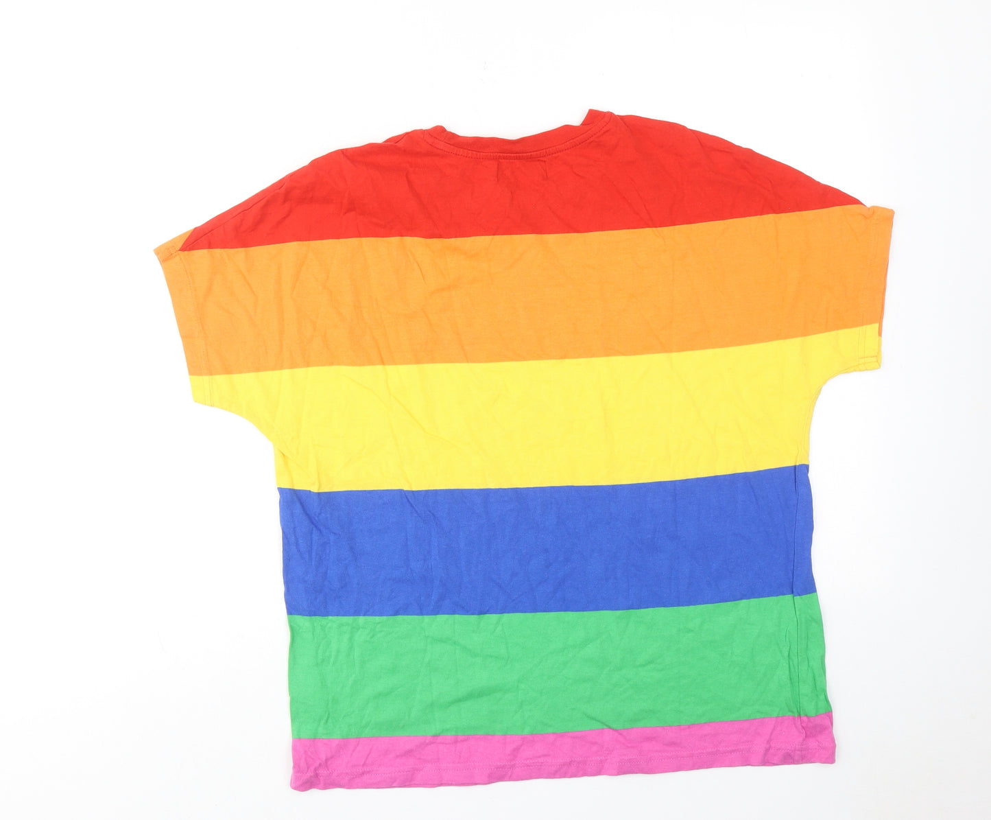 Bershka Womens Multicoloured Striped Cotton Basic T-Shirt Size XS Round Neck