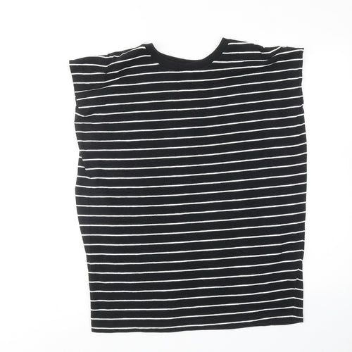 Uniqlo Womens Black Striped Cotton Basic T-Shirt Size S Round Neck
