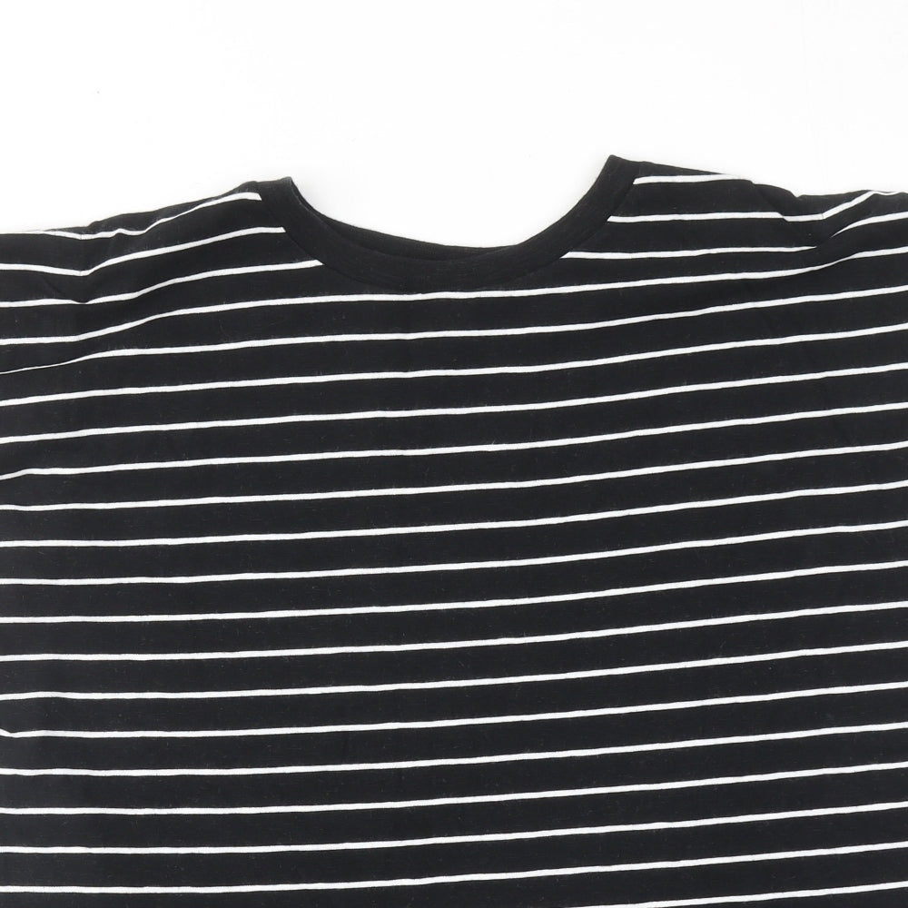 Uniqlo Womens Black Striped Cotton Basic T-Shirt Size S Round Neck