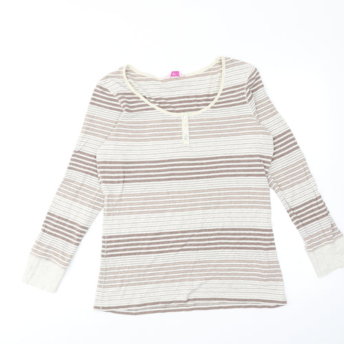 Per Una Womens Brown Striped Cotton Basic T-Shirt Size 12 Round Neck