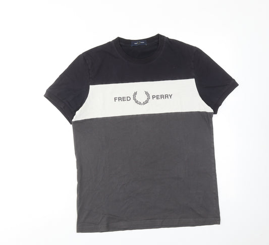 Fred Perry Mens Grey Cotton T-Shirt Size S Round Neck