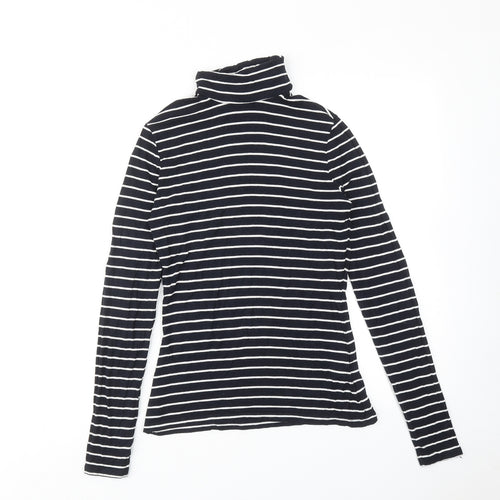 H&M Womens Black Striped Viscose Basic T-Shirt Size S Roll Neck