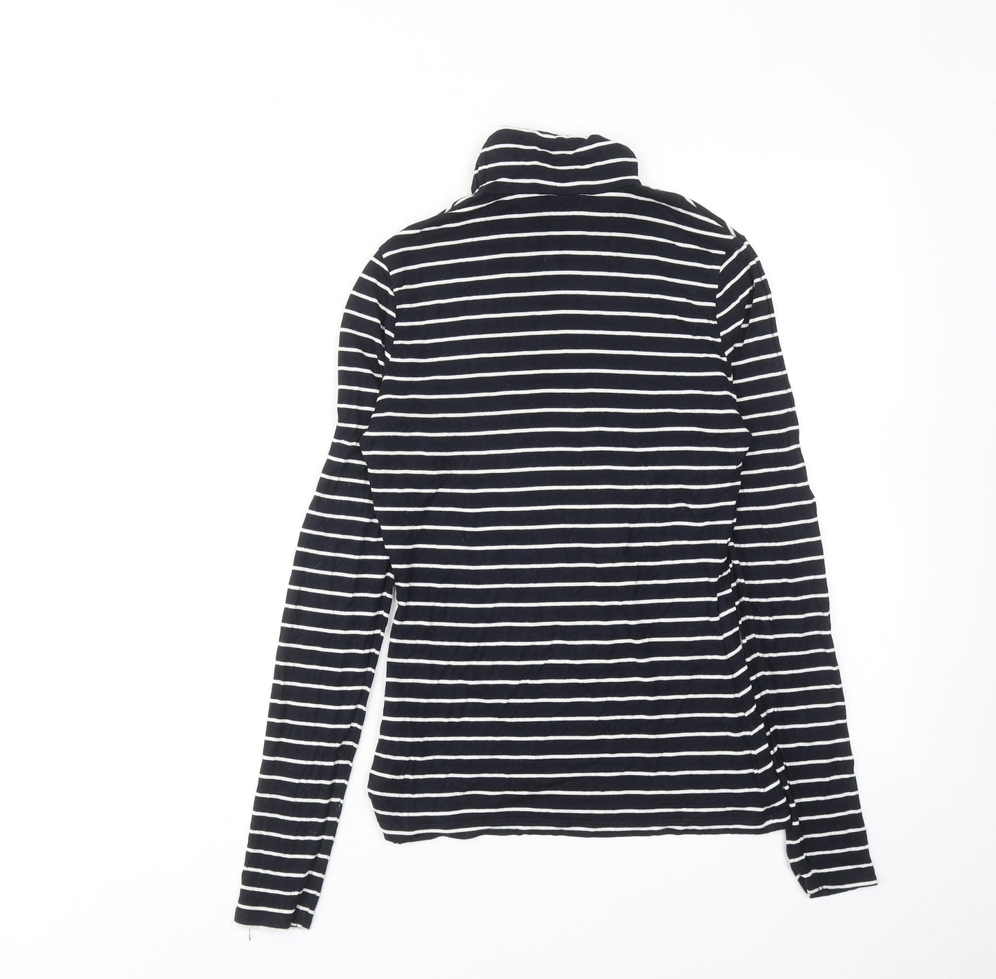 H&M Womens Black Striped Viscose Basic T-Shirt Size S Roll Neck