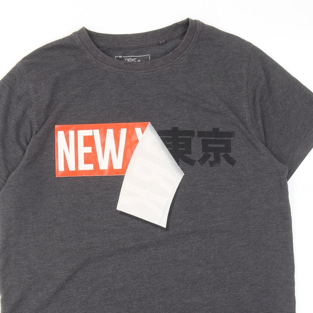 NEXT Boys Grey Cotton Basic T-Shirt Size 16 Years Round Neck Pullover - New York