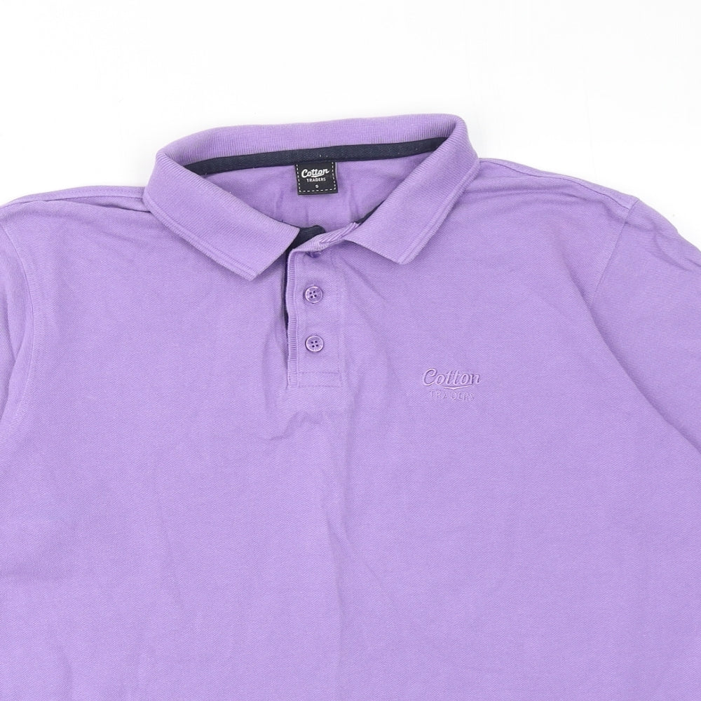 Cotton Traders Mens Purple Cotton Polo Size S Collared Button