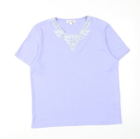 Fay Louise Womens Purple Polyester Basic T-Shirt Size M Round Neck - Lace Details