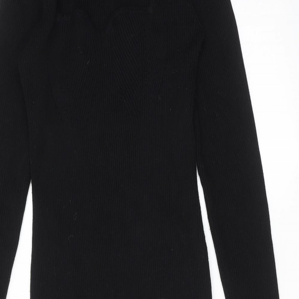 New Look Womens Black Viscose Bodycon Size 10 Round Neck Pullover