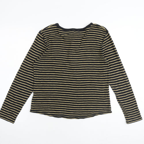 Marks and Spencer Womens Black Striped 100% Cotton Basic T-Shirt Size 14 Round Neck