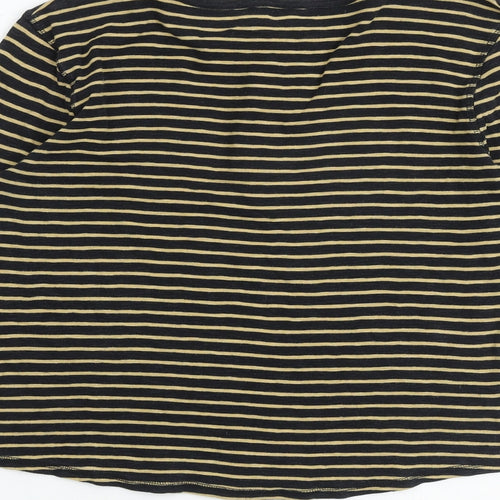 Marks and Spencer Womens Black Striped 100% Cotton Basic T-Shirt Size 14 Round Neck