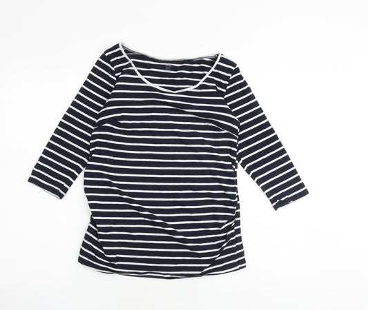 H&M Womens Blue Striped Cotton Basic T-Shirt Size M Round Neck