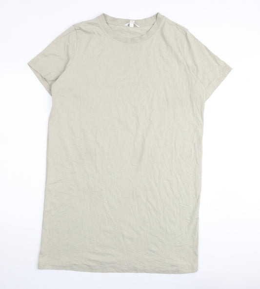 H&M Womens Beige Cotton T-Shirt Dress Size M Round Neck Pullover