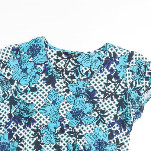 Debenhams Womens Blue Geometric Cotton Basic T-Shirt Size 14 Scoop Neck