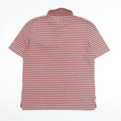 Craghoppers Mens Red Striped Polyester Polo Size M Collared Button
