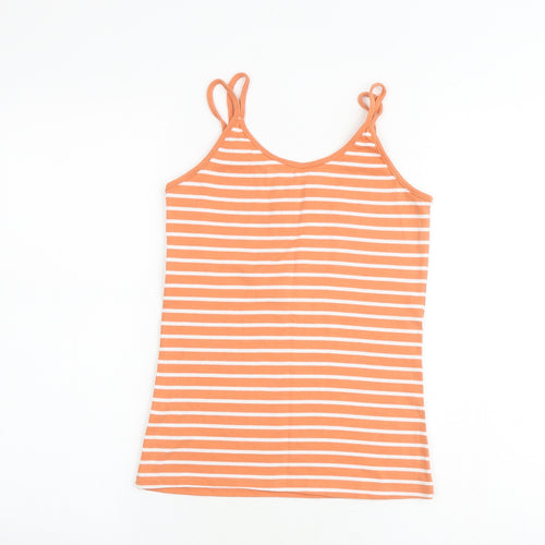 BHS Womens Orange Striped 100% Cotton Basic Tank Size 10 Round Neck